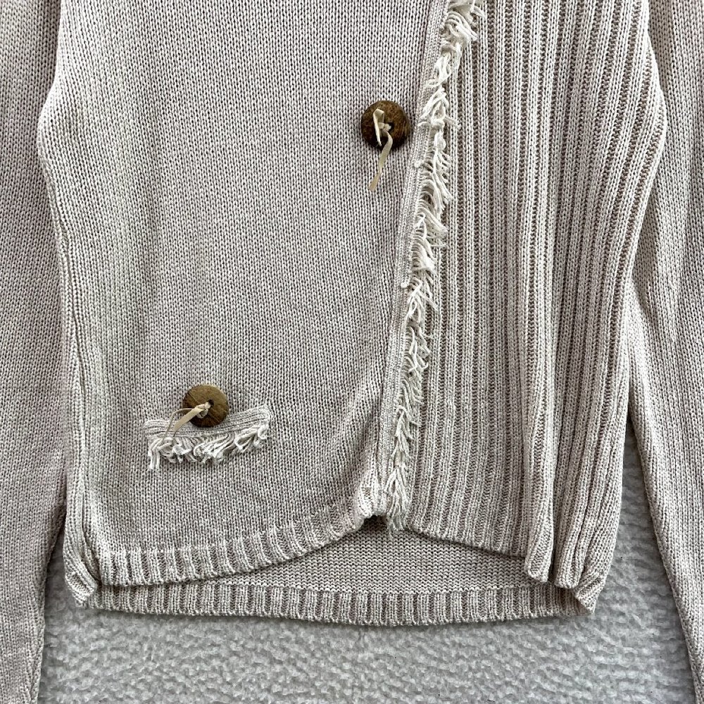 Katamai Beige Cream Knit Button Fringe Long Sleeve Pullover Sweater Womens XL - Picture 4 of 9